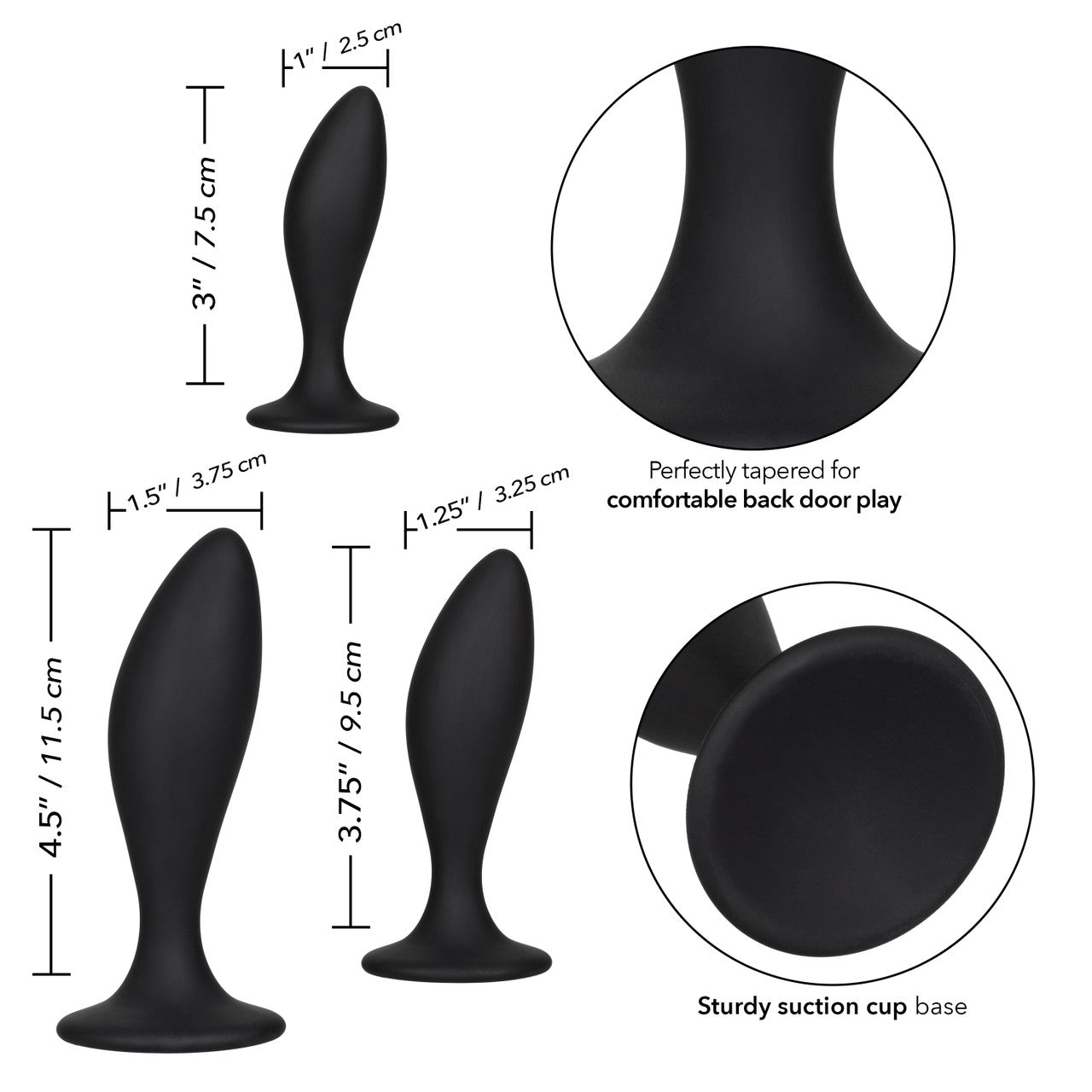 CalExotics Silicone Anal Curve Kit – Graduated Curved Anal Plugs with Suction Base