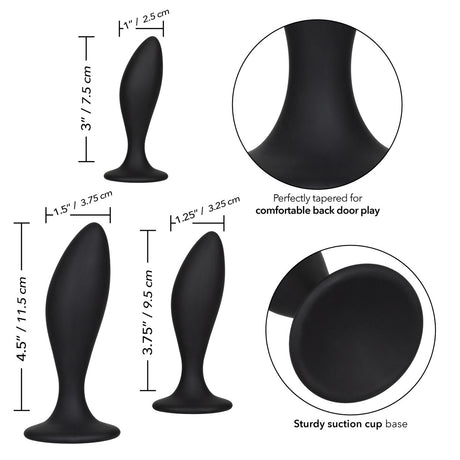 CalExotics Silicone Anal Curve Kit – Graduated Curved Anal Plugs with Suction Base