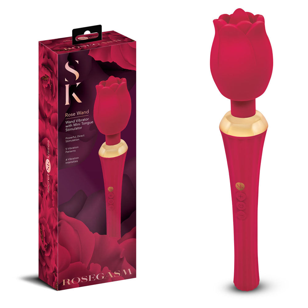Secret Kisses Rosegasm Rose Flickering Wand Massager - Direct Clitoral Stimulation