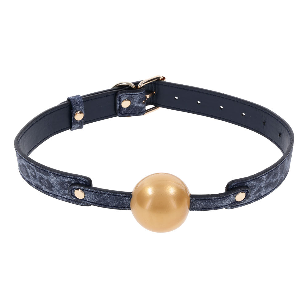 Sex & Mischief Cougar Ball Gag - Elegant Gold & Navy Blue with Soft Rubber Ball