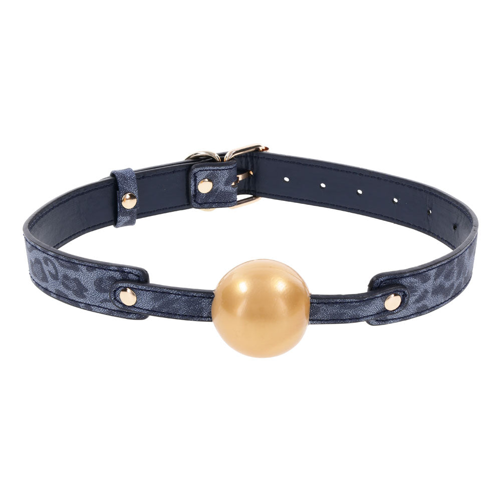 Sex & Mischief Cougar Ball Gag - Elegant Gold & Navy Blue with Soft Rubber Ball