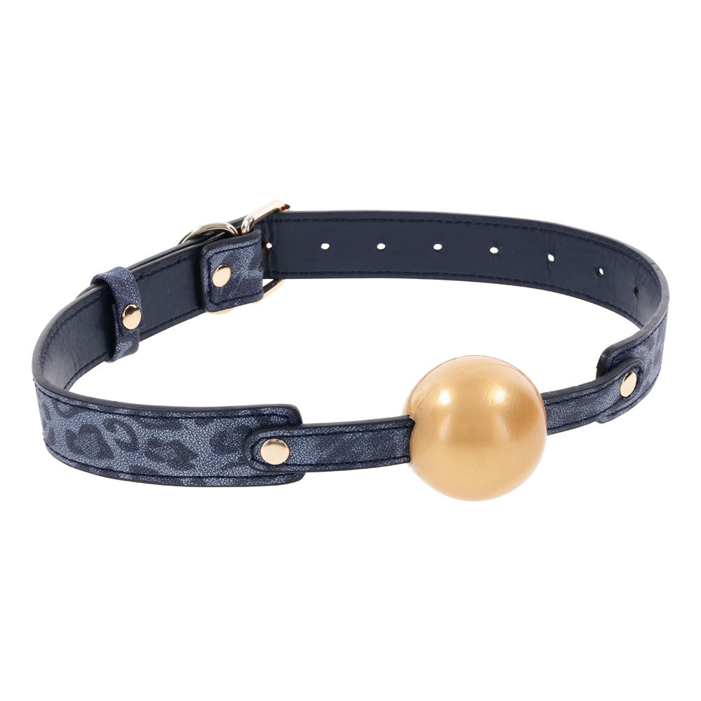 Sex & Mischief Cougar Ball Gag - Elegant Gold & Navy Blue with Soft Rubber Ball