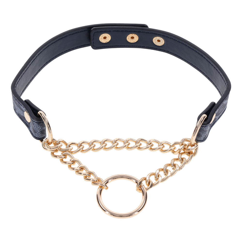Sex & Mischief Cougar Day Faux Leather Collar - Elegant Gold Ring