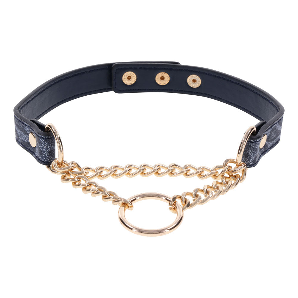 Sex & Mischief Cougar Day Faux Leather Collar - Elegant Gold Ring