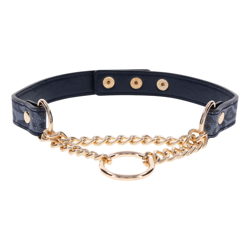 Sex & Mischief Cougar Day Faux Leather Collar - Elegant Gold Ring