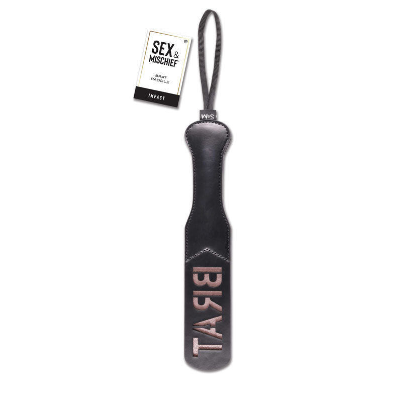 Sex & Mischief Brat Spanking Paddle - Faux Leather with Wrist Loop in Rose Gold