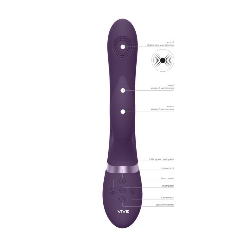 VIVE Aimi Pulse-Wave Rabbit Vibrator - Triple Motors, Side to Side Motion | Waterproof & Quiet