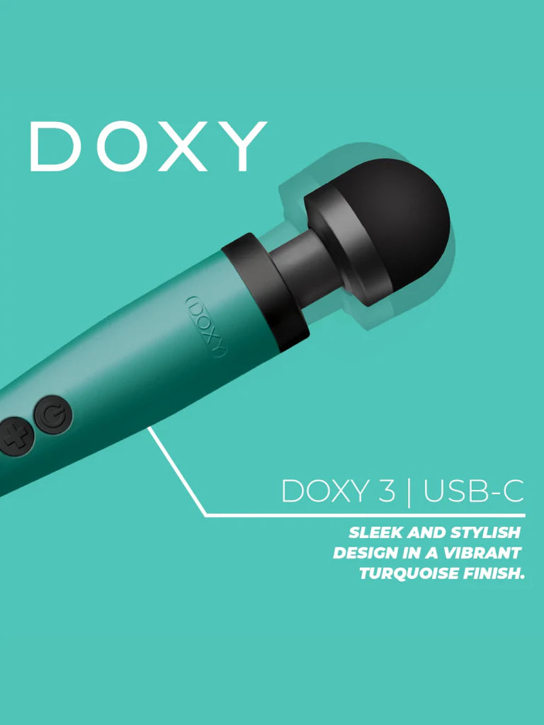 Doxy 3 USB-C Turquoise – Compact & Powerful Plug-In Wand Massager