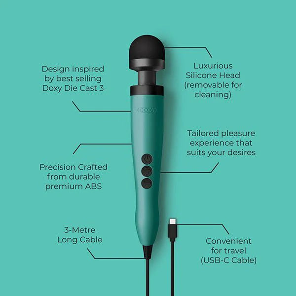 Doxy 3 USB-C Turquoise – Compact & Powerful Plug-In Wand Massager