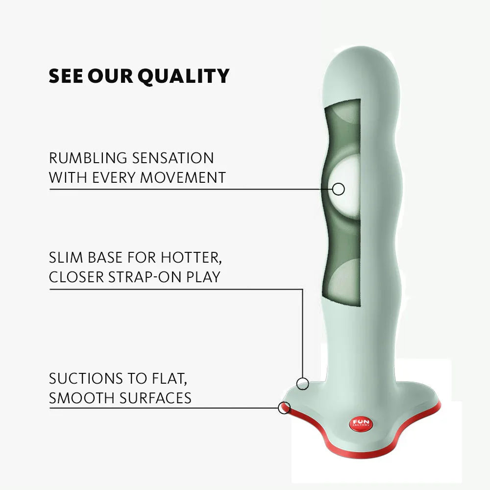 Bouncer Sage Green - Rotating Silicone Dildo with Internal Balls - Harness Compatible
