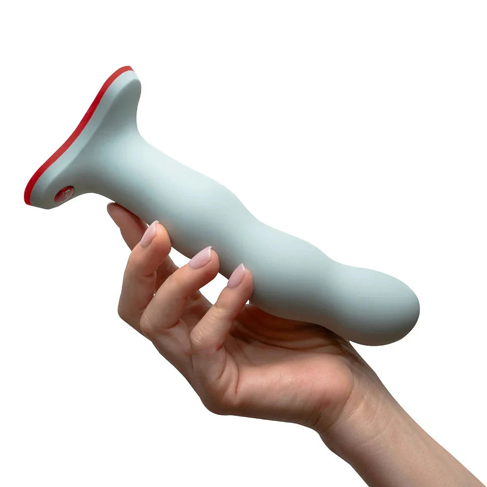 Bouncer Sage Green - Rotating Silicone Dildo with Internal Balls - Harness Compatible