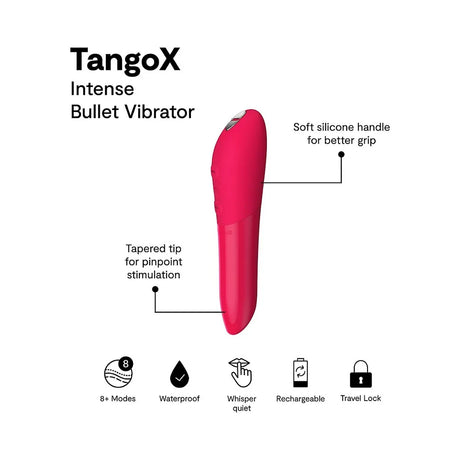 Tango X Cherry Red Powerful Bullet Vibrator - Waterproof & Whisper Quiet