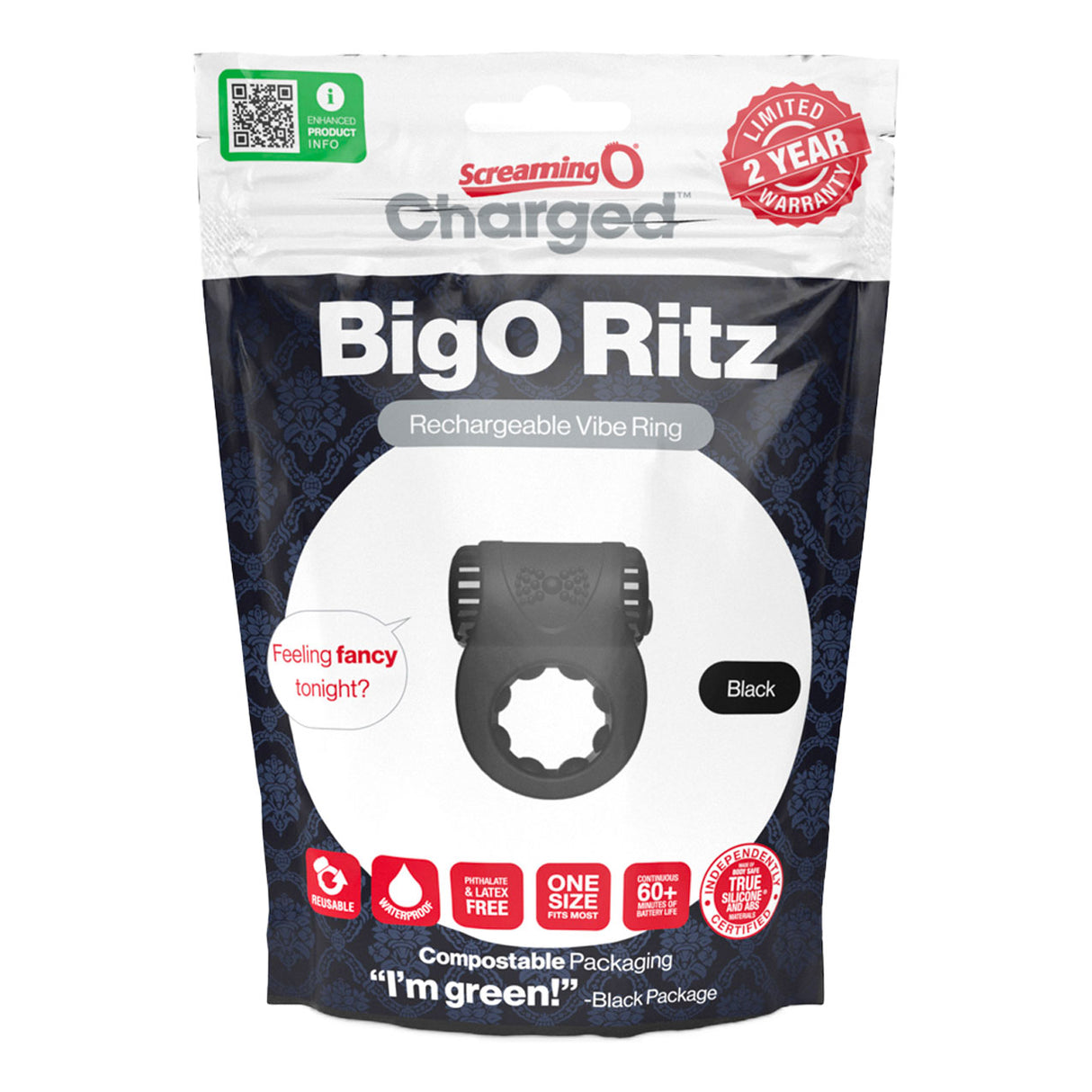 Charged Big O Ritz Vibrating Cock Ring - Rechargeable & Waterproof