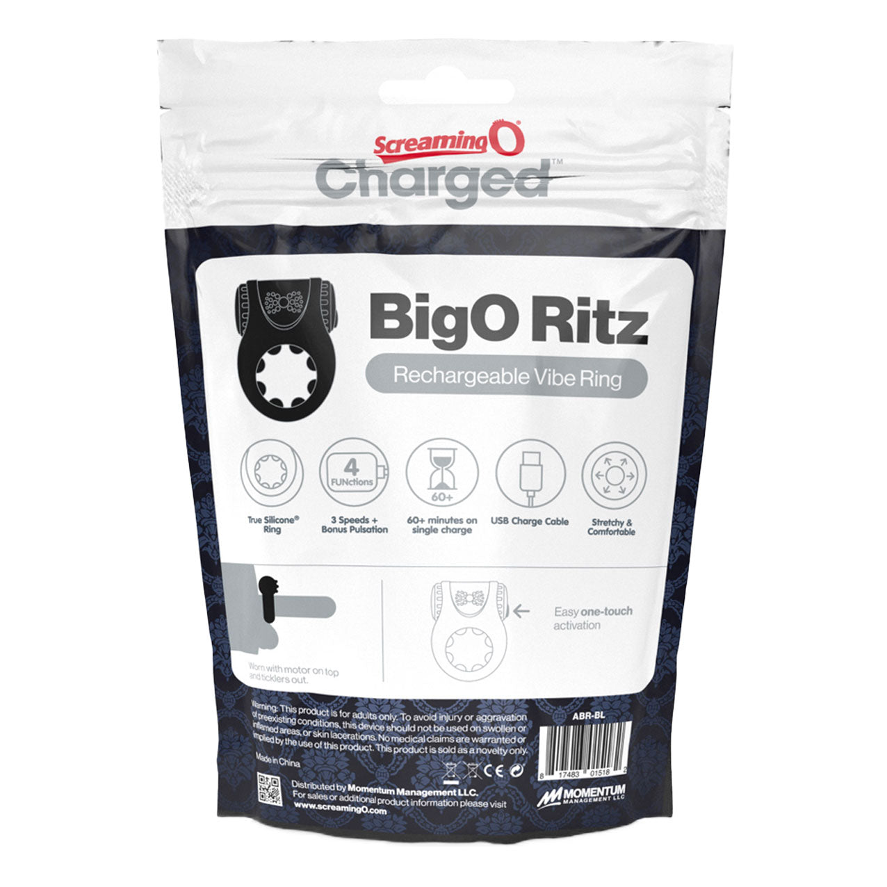 Charged Big O Ritz Vibrating Cock Ring - Rechargeable & Waterproof
