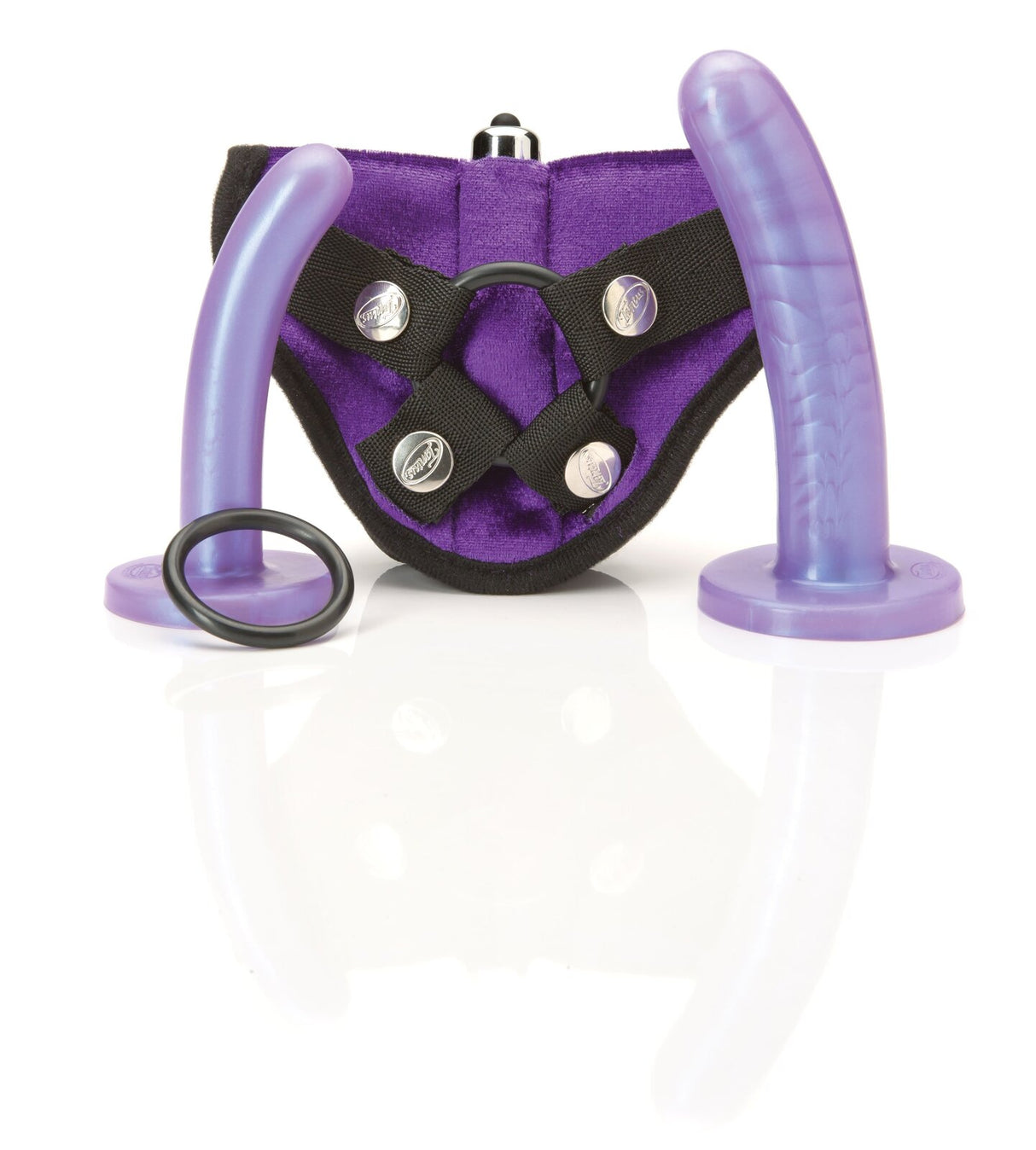 Bend Over Intermediate Kit - Vibrating Strap-On with Silicone Dildos + Bullet Vibrator (Purple)