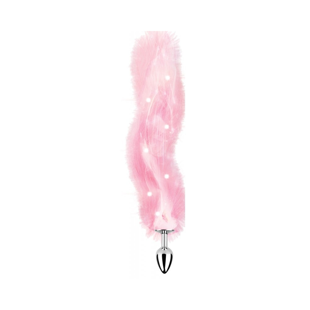 Foxy Tail Light Up Butt Plug - Multicoloured Light with Soft Faux Fur (Pink)