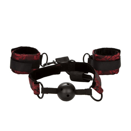 CalExotics Scandal Breathable Ball Gag with Collar and Soft Plush Cuffs
