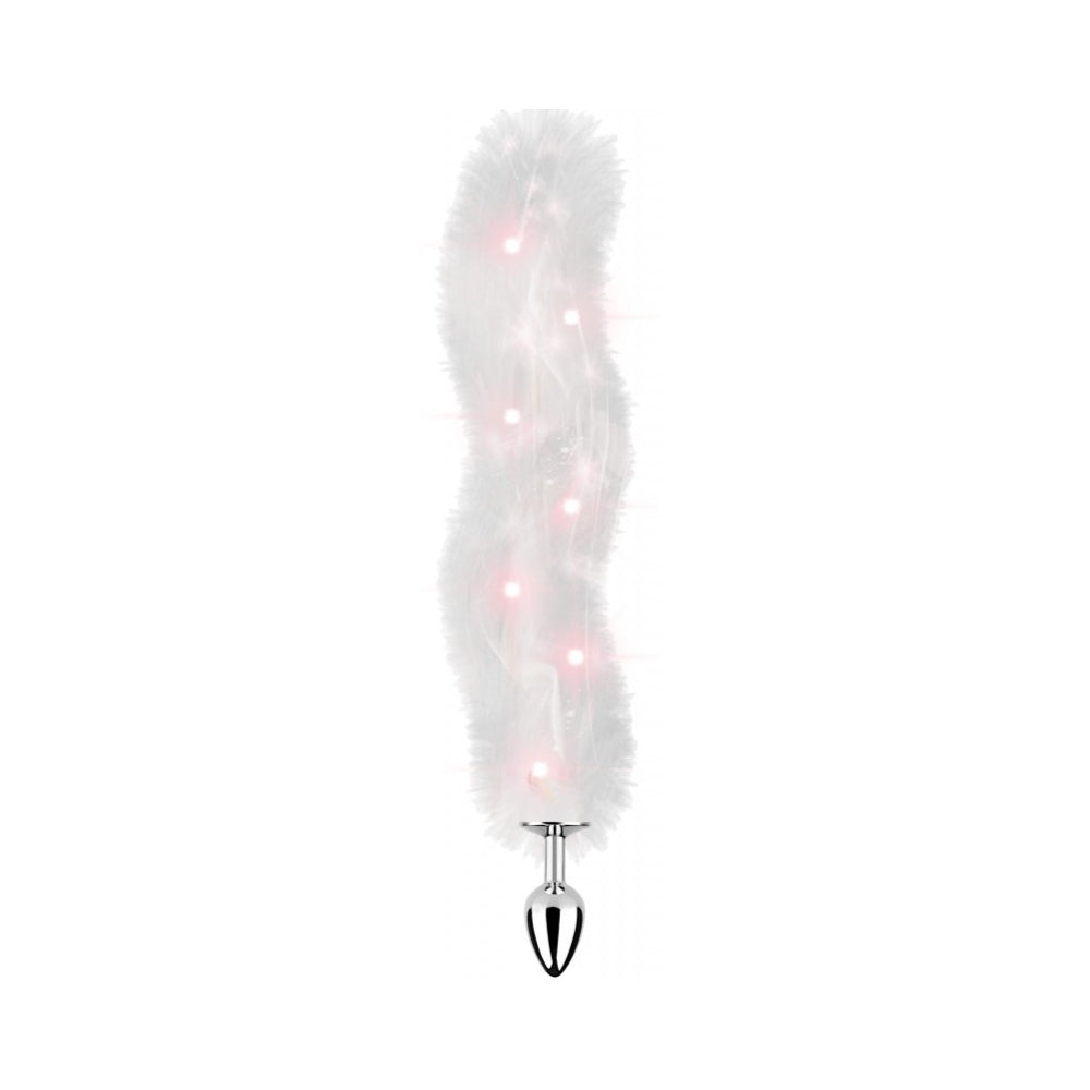 Foxy Tail Light Up Butt Plug - Multicoloured Light with Soft Faux Fur (White)