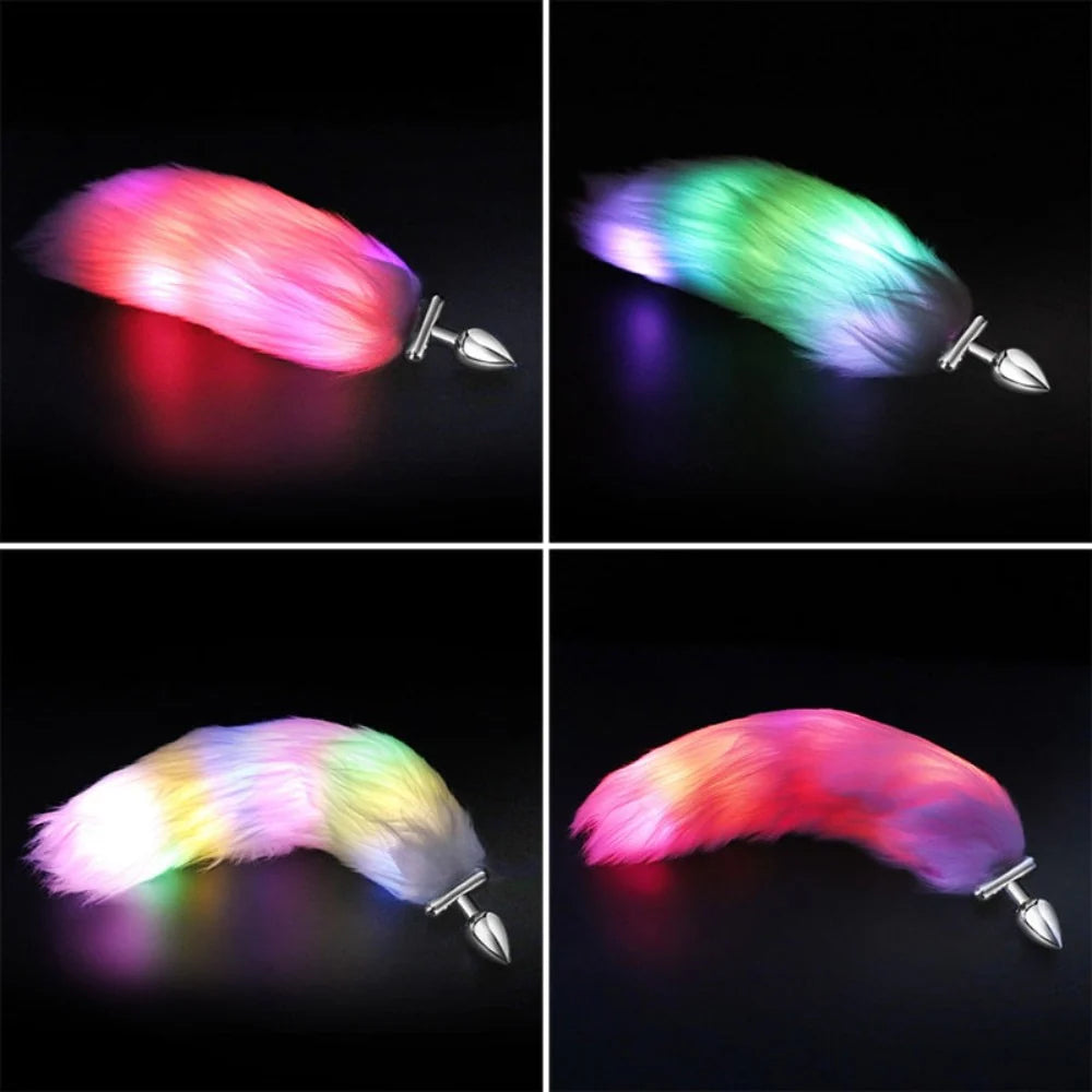 Foxy Tail Light Up Butt Plug - Multicoloured Light with Soft Faux Fur (Pink)