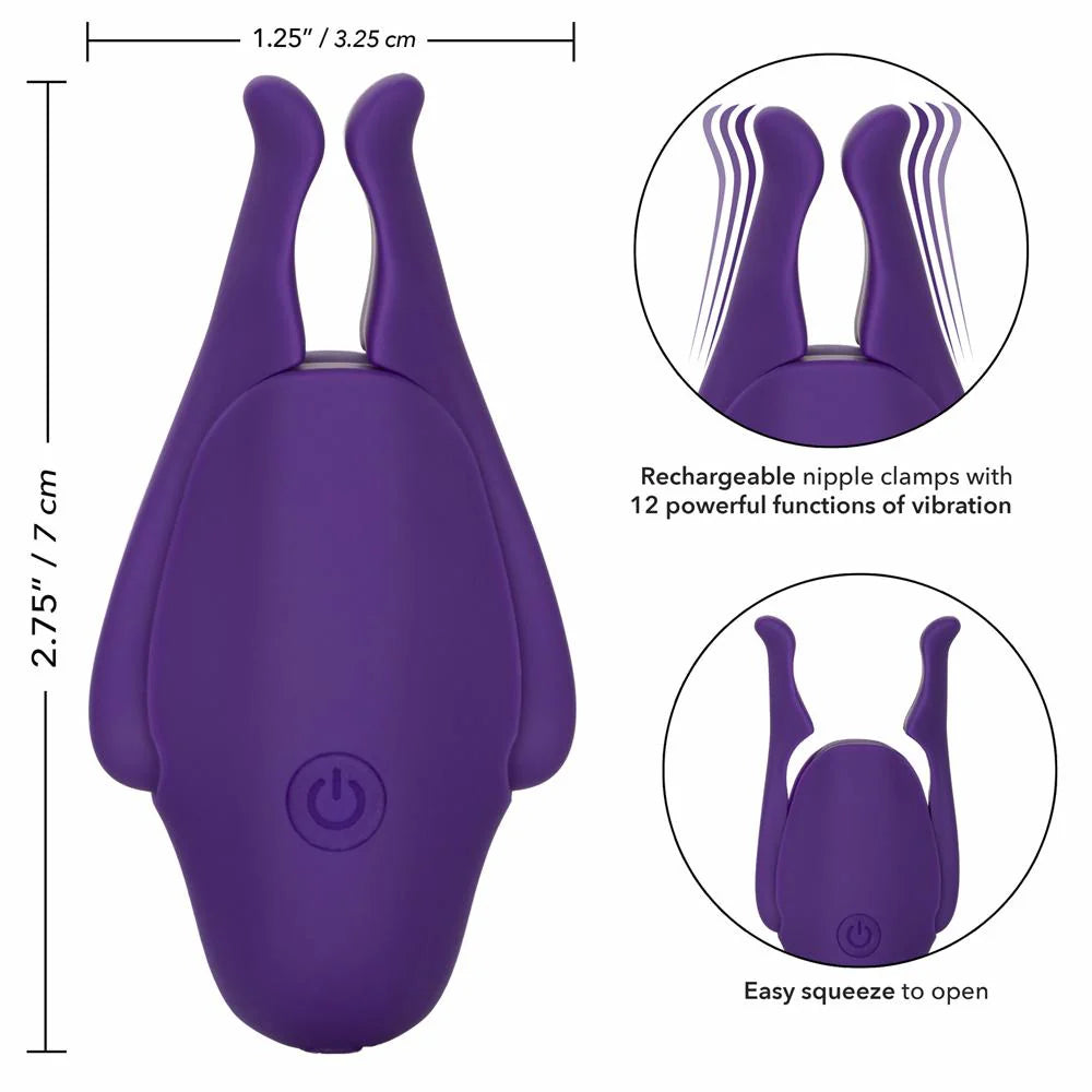 CalExotics Nipplettes - Adjustable Nipple Clamps with 12 Vibration (Purple)