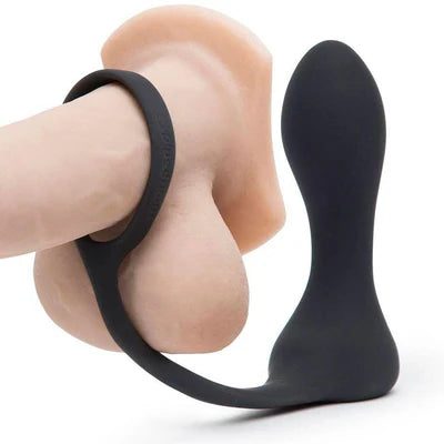 Ass-Gasm Cock Ring Beginners Plug - Cock Ring with Anal Plug (Longer)