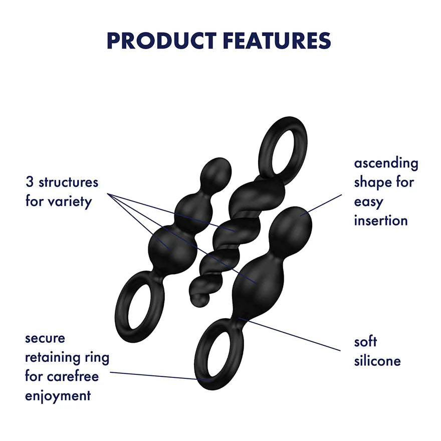 Satisfyer Booty Call – Black Silicone Butt Plug Set (3 Pieces)