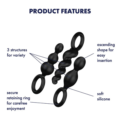 Satisfyer Booty Call – Black Silicone Butt Plug Set (3 Pieces)