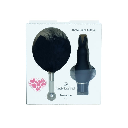 Lady Bonnd Tease Me 3 Piece Set - Includes Rabbit Vibrator, Eye Mask & Feather